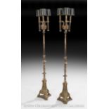 Pair of Italian Neoclassical-Style Parcel-Gilt and Polychrome Wood Torcheres, early 20th century,