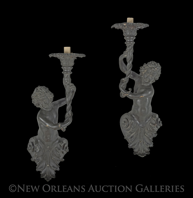 Pair of Italian Patinated Bronze Single-Light Sconces, fourth quarter 19th century, in the Baroque - Image 2 of 2