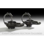 Pair of Italian Grand Tour Bronze Oil Lamps, fourth quarter 19th century, of classical form, each