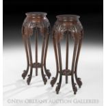 Pair of Chinese Rosewood Plant Stands, 20th century, each with a pierced frieze and stretcher,