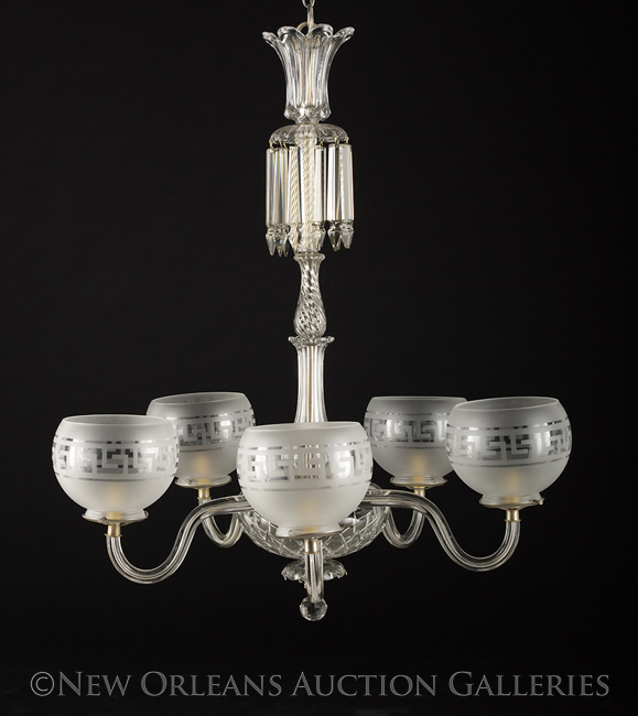 Victorian Cut Glass Five-Light Chandelier, late 19th century, with smooth, down-curved arms and