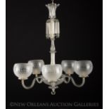 Victorian Cut Glass Five-Light Chandelier, late 19th century, with smooth, down-curved arms and
