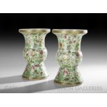 Pair of Chinese Famille Rose Porcelain Zun-Form Vases, Qing Dynasty (1644-1911), 19th century,