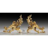 Pair of Napoleon III Gilt-Bronze Chenets in the Louis XV Style, third quarter 19th century, each