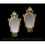 Pair of Venetian Giltwood and Mirrored Three-Light Sconces, mid-19th century, set with three-