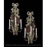 Pair of Italian Neoclassical-Style Wood and Metal Three-Light Appliques, mid-20th century, the