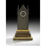 French Patinated Bronze and Sienna Marble Clock of Gothic Revival Design, second quarter 19th