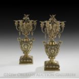 Unusual Pair of English Polished Bronze Six-Light Candelabra, fourth quarter 19th century, of