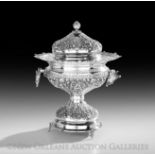 Southeast Asian .900 Silver Lidded Urn, 20th century, of broad baluster form with everted rim,