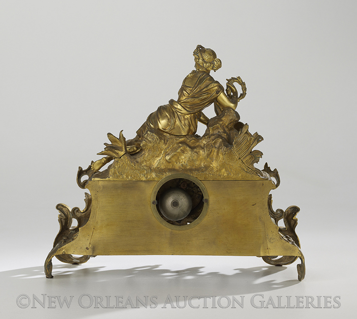 Louis-Philippe Gilt-Bronze and Porcelain Mantel Clock, mid-19th century, on pierced scrollwork feet, - Image 2 of 2