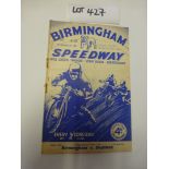 Birmingham v Sheffield programme 18.5.38, sl. creases, r/staples, results marked, good cond.