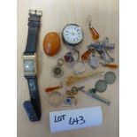 Small packet of jewellery, incl pocket watch, rings, amber etc.