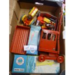 In box, incl Scalex-Yacht and Jollyboat boxed, Mettoy tractor and tipping trailer, Tri-ang crane