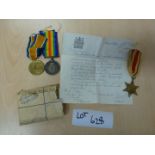 WWI medals, set of 3, 147973 GNR C.H.A. Bullass R.A. third in set awarded postimously with letter.