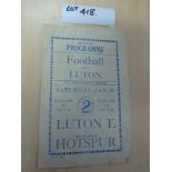 Luton Town v Tottenham Hotspur, FA Cup 4th Round, 28.1.33, 1932/3, 4 pages, creases and tears but