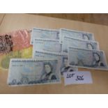 GB – old £5 notes and 2 x £5 coins, all fair-vgc.