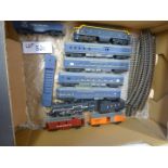 Hornby ‘00’ in banana box, includes coaches, locos, track, wagons etc.