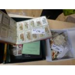 Two boxes of cards, several 100’s, incl higher value Brooke Bond.