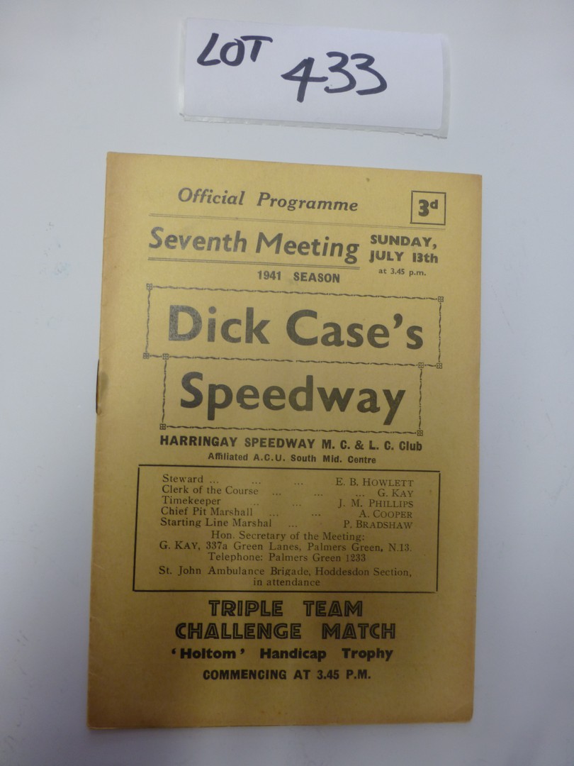 Dick Case’s Speedway (Rye House) Triple Team Challenge 13.7.41, 12 pages, fine cond.