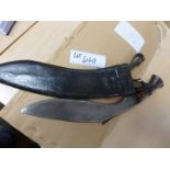 Government issue Kukri, wooden grip, brass pommel in leather scabbard with laced frog leather belt