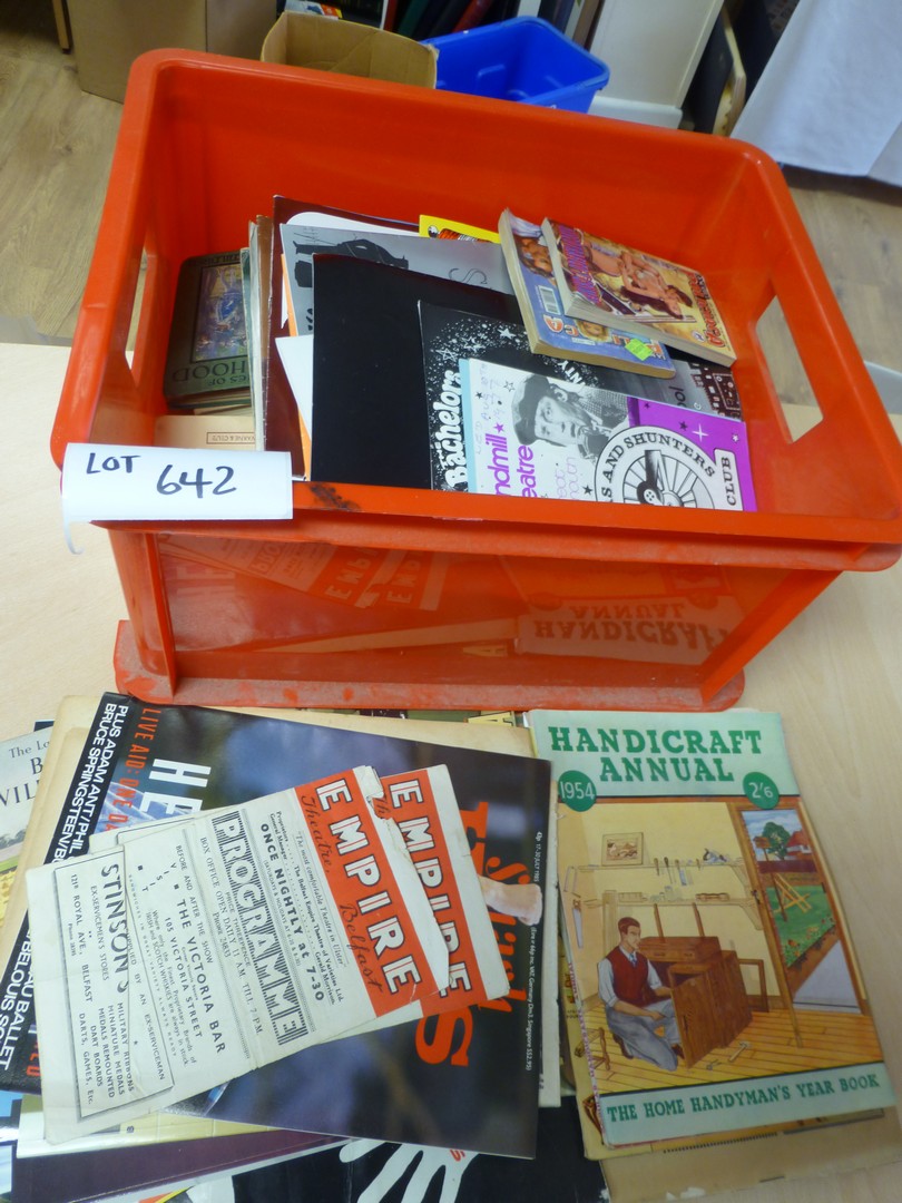 Large crate of ephemera – magazines, papers, books, theatre progs, 1900’s onwards.