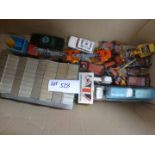 Mixture in box, Corgi, tractors, cars, etc, all playworn.