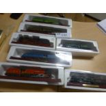 Hornby railway trains and track within box – does include some models on plinths, good lot.