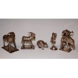 Five silver coloured metal animals inclu