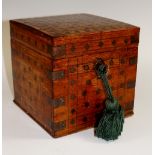 A brass bound hardwood box inlaid overal