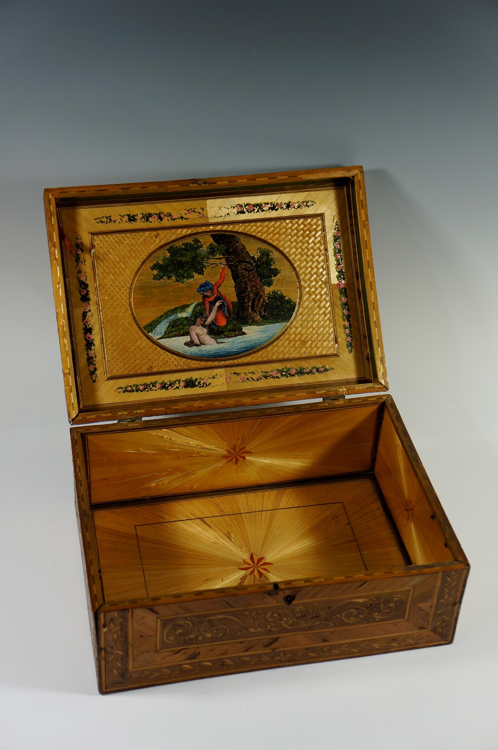 A George III straw-work box, the hinged - Image 4 of 8