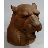 A large cast iron panther head of realistic form,