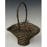 A silver coloured metal woven basket, 20cm wide,