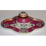 A Samson porcelain quatrefoil-shaped inkstand with bun shaped reservoir,