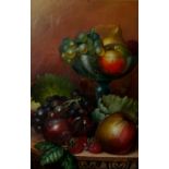 T.I. Shore - Still life of fruit and glass tazza, oil on board, signed lower right, 22.