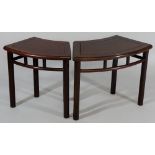 Two Chinese hardwood tables of shaped form on turned legs joined by bowed and plain rails,