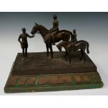 Garrard ? -a bronze riding trophy modelled with riders on horses and figure,