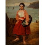 English School, mid 19th Century - Fisher Girl, coastal landscape beyond,