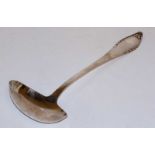 A Danish silver ladle with leaf clasped hammer textured handle and plain bowl, 31.