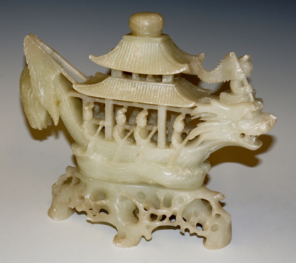 A Chinese soapstone dragon boat,