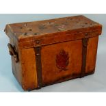 A Chinese leather two handled portable trunk for a veterinary doctor,