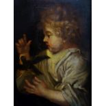 Continental School, 17th Century - infant holding a blackbird, oil on panel, 24cm x 18cm,