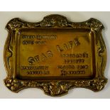 A small brass tray embossed 'Star Life Assurance Society, Funds £6,000,000, Est 1843,