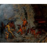 Circle of Daniel Vertangen, figures and infant bathing, oil on copper panel, 23cm x 28cm,