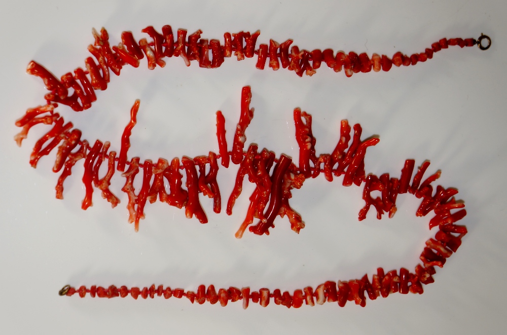 A red coral twig necklace,