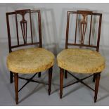 A pair of Hepplewhite period mahogany side chairs the stepped rectangular backs with reeded