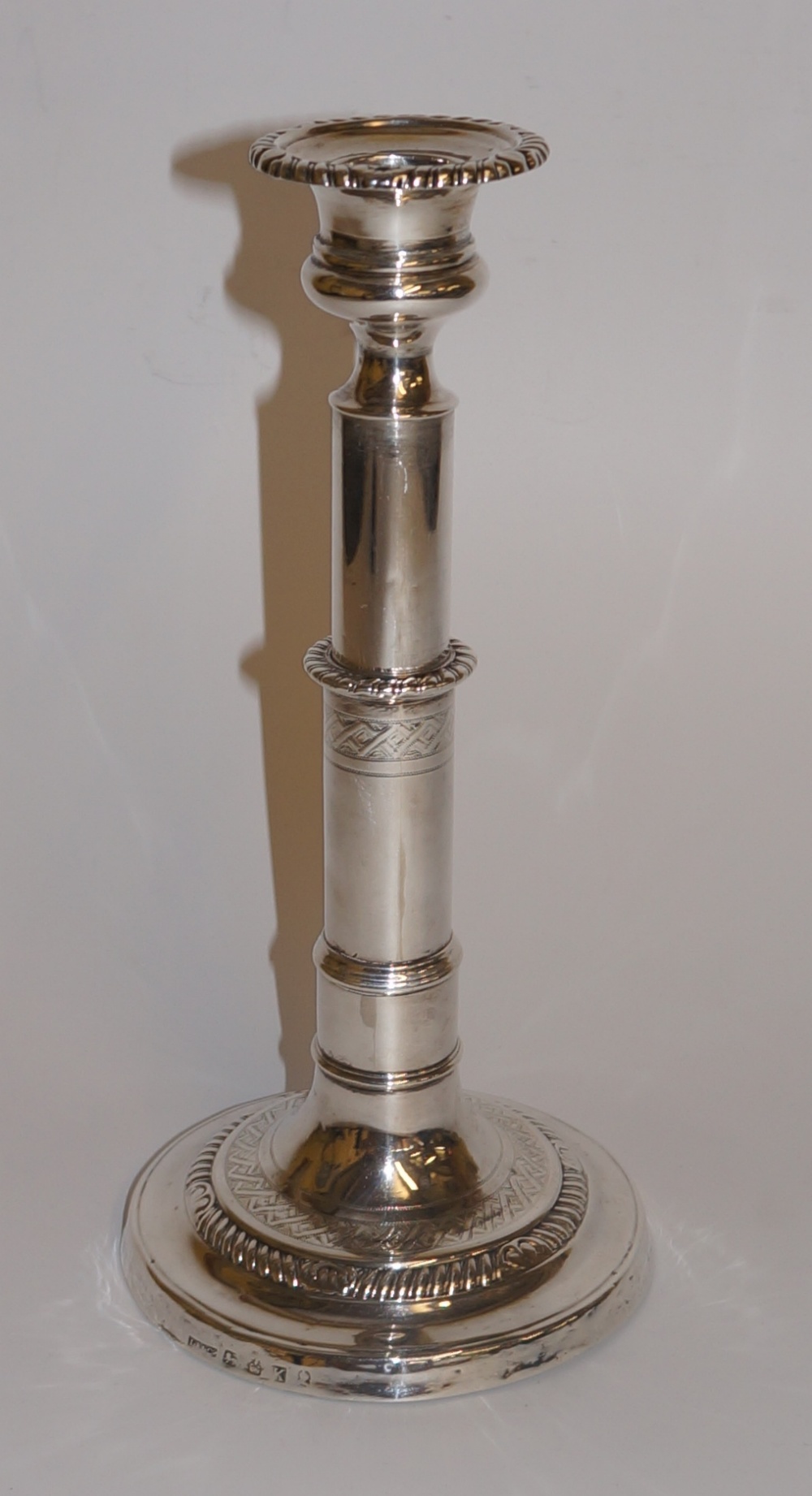 A George III telescopic table candlestick, gadrooned and geometric engraved borders, - Image 3 of 4