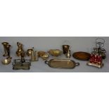 A quantity of silver plate including teapots, cruet frames with bottles, etc.