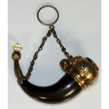 A Scottish silver gilt mounted horn vinaigrette the hinged cover set faceted crystal cabochon,