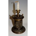 A very finely detailed Victorian brass column seal pot and candlestick, ivy encircled base,