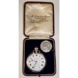 J W Benson - a rare commemorative silver fob watch, the white enamel dial inscribed J W Benson,